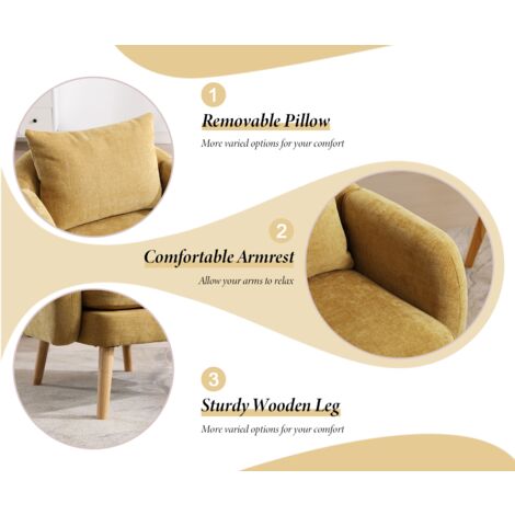 Armchair in Chenille Upholstered Accent Chair Thick Padded Comfortable Occasional Chair for Bedroom Living Room, Yellow, Wahson