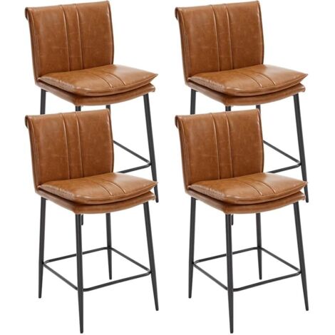 Wahson Bar Stools 2Pcs in PU Leather Modern Industrial Counter Chairs with Backrest for Kitchen Home Bar Restaurant, Brown