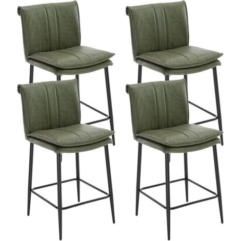 Wahson Bar Stools 2Pcs in PU Leather Modern Industrial Counter Chairs with Backrest for Kitchen Home Bar Restaurant, Green