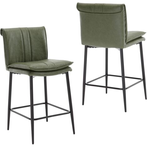 Wahson Bar Stools 2Pcs in PU Leather Modern Industrial Counter Chairs with Backrest for Kitchen Home Bar Restaurant, Green