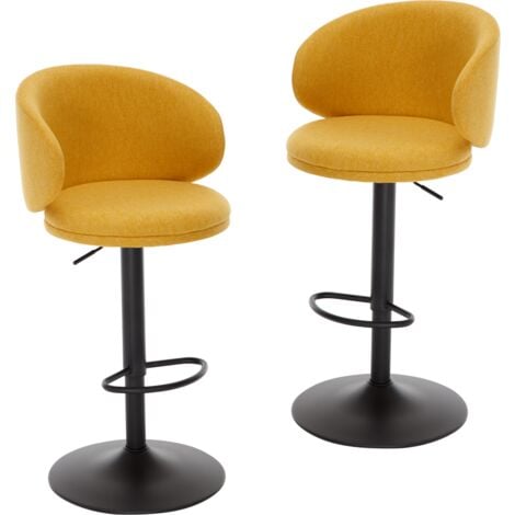 Bar Stools Set of 2 in Linen Padded Counter Chairs with Curved Backrest Modern Swivel Stools Height Adjustable for Home Pub, Yellow, Wahson