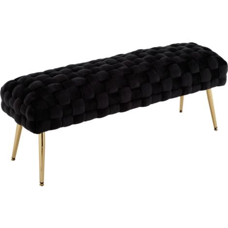 Modern Ottoman Bench in Velvet Bed End Stool Upholstered Bench with Golden Metal Legs Window Seat for Entryway Living Room Bedroom, Black