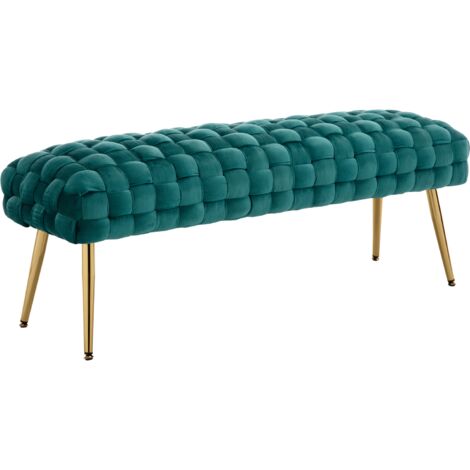 Modern Ottoman Bench in Velvet Bed End Stool Upholstered Bench with Golden Metal Legs Window Seat for Entryway Living Room Bedroom, Green