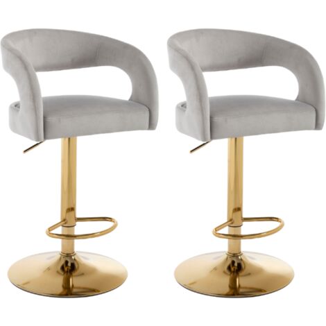 Bar Stools Set of 2 in Velvet Adjustable Swivel Counter Chairs with Hollow Chic Backrest for Kitchen Home Pub Restaurant, Gray, Wahson