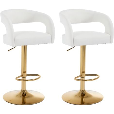 Bar Stools Set of 2 in Velvet Adjustable Swivel Counter Chairs with Hollow Chic Backrest for Kitchen Home Pub Restaurant, White, Wahson