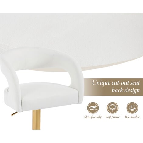 Bar Stools Set of 2 in Velvet Adjustable Swivel Counter Chairs with Hollow Chic Backrest for Kitchen Home Pub Restaurant, White, Wahson