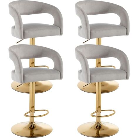 Bar Stools Set of 4 in Velvet Adjustable Swivel Counter Chairs with Hollow Chic Backrest for Kitchen Home Pub Restaurant, Gray, Wahson