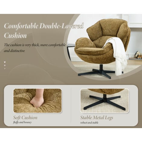 Recliner Chair in Chenille Fabric Comfortable Accent Armchair with Thick Soft Cushion for Bedroom Living Room Relax, Yellow, Wahson