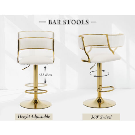 Bar Stools Set of 2 in Velvet Padded Counter Chairs with Curved Chic Hollow Backrest Stools for Kitchen Home Pub Restaurant, Beige, Wahson
