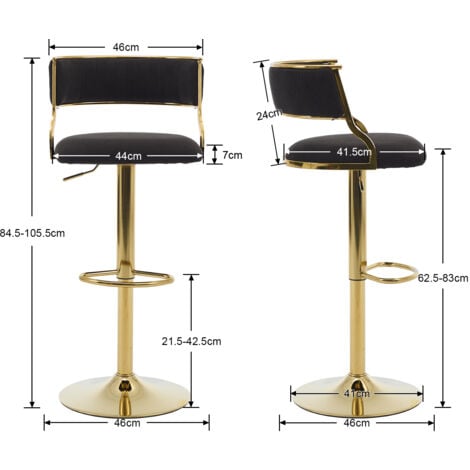 Bar Stools Set of 2 in Velvet Padded Counter Chairs with Curved Chic Hollow Backrest Stools for Kitchen Home Pub Restaurant, Black, Wahson
