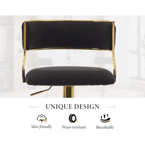 Bar Stools Set of 2 in Velvet Padded Counter Chairs with Curved Chic Hollow Backrest Stools for Kitchen Home Pub Restaurant, Black, Wahson