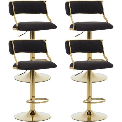 Bar Stools Set of 4 in Velvet Padded Counter Chairs with Curved Chic Hollow Backrest Stools for Kitchen Home Pub Restaurant, Black, Wahson
