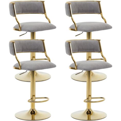 Bar Stools Set of 4 in Velvet Padded Counter Chairs with Curved Chic Hollow Backrest Stools for Kitchen Home Pub Restaurant, Gray, Wahson