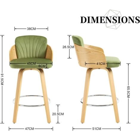 Bar Stools 2Pcs in Velvet Upholstered Swivel Kitchen Counter Chairs with Footrest for Home Pub Restaurant, Green, Chairus