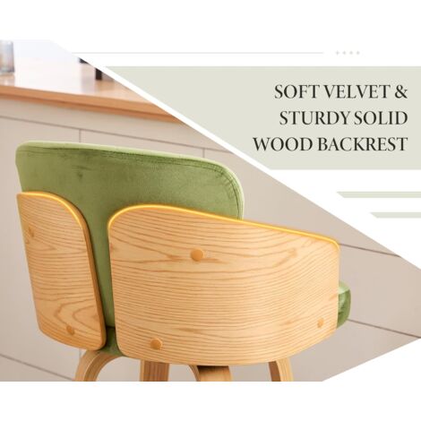Bar Stools 2Pcs in Velvet Upholstered Swivel Kitchen Counter Chairs with Footrest for Home Pub Restaurant, Green, Chairus