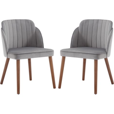 CHAIRUS Dining Chairs 2Pcs in Velvet Upholstered Retro Rustic Kitchen Chairs with Wood Legs for Living Room Restaurant, Gray