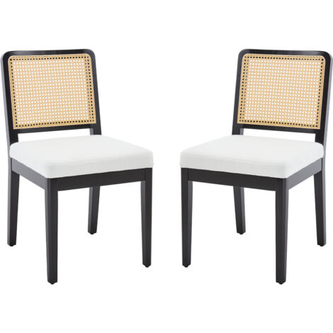 Chairus Dining Chairs 2Pcs in Linen Upholstered Side Chairs Retro Rustic Chairs in Wood Frame for Kitchen Restaurant, Black