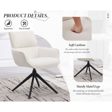 Office Chair in Fabric Upholstered Modern Swivel Task Chair for Make up Vanity Chair for Home Office Bedroom, White, Wahson