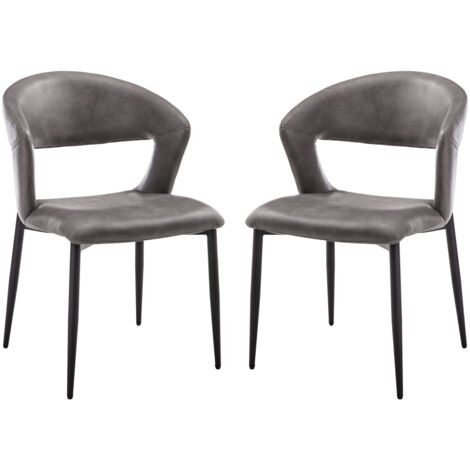 Dining Chairs Set of 2 in PU Leather Modern Kitchen Chairs with Curved Hollow Backrest for Living Room Restaurant, Gray, Wahson