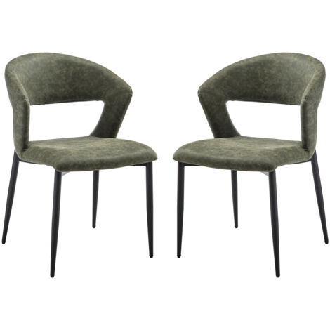 Dining Chairs Set of 2 in PU Leather Modern Kitchen Chairs with Curved Hollow Backrest for Living Room Restaurant, Green, Wahson