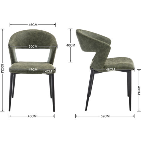 Dining Chairs Set of 2 in PU Leather Modern Kitchen Chairs with Curved Hollow Backrest for Living Room Restaurant, Green, Wahson