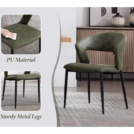 Dining Chairs Set of 2 in PU Leather Modern Kitchen Chairs with Curved Hollow Backrest for Living Room Restaurant, Green, Wahson
