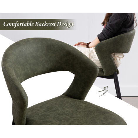 Dining Chairs Set of 2 in PU Leather Modern Kitchen Chairs with Curved Hollow Backrest for Living Room Restaurant, Green, Wahson