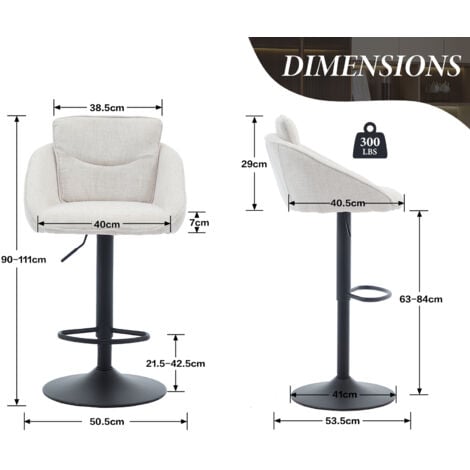 Bar Stools Set of 2 in Linen Soft Padded Counter Chairs Height Adjustable Modern Stools for Home Bar Kitchen Restaurant, Beige, Wahson