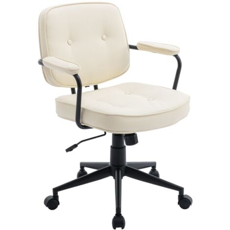 Office Chair in PU Leather Swivel Computer Chair Height Adjustable Modern Ergonomic Desk Chair for Home Office, White, Wahson