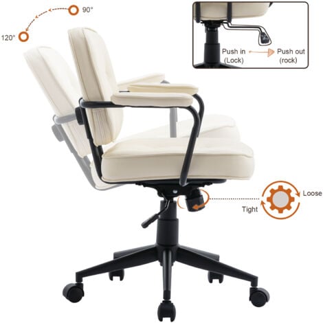 Office Chair in PU Leather Swivel Computer Chair Height Adjustable Modern Ergonomic Desk Chair for Home Office, White, Wahson