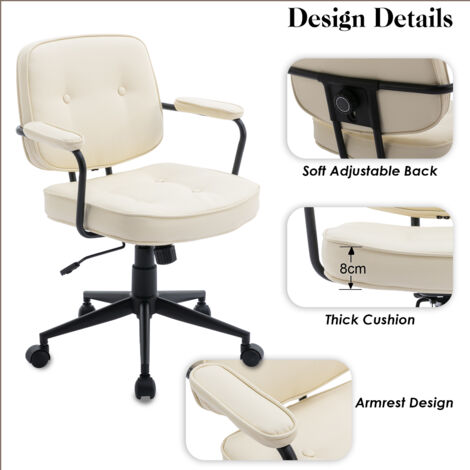 Office Chair in PU Leather Swivel Computer Chair Height Adjustable Modern Ergonomic Desk Chair for Home Office, White, Wahson