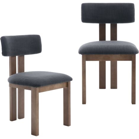 Dining Chairs Set of 2 in Linen Soft Padded Retro Rustic Kitchen Chairs with Wood Frame for Living Room Restaurant, Anthracite, Chairus