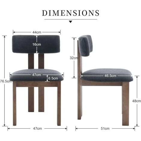 Dining Chairs Set of 2 in Linen Soft Padded Retro Rustic Kitchen Chairs with Wood Frame for Living Room Restaurant, Anthracite, Chairus