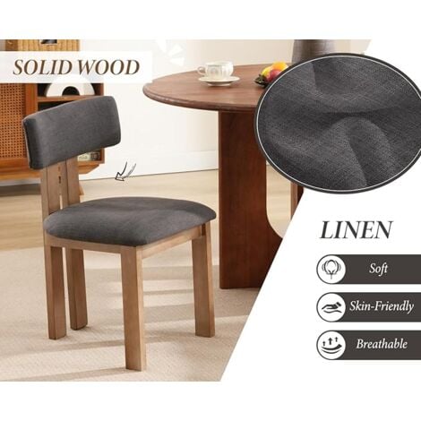 Dining Chairs Set of 2 in Linen Soft Padded Retro Rustic Kitchen Chairs with Wood Frame for Living Room Restaurant, Anthracite, Chairus