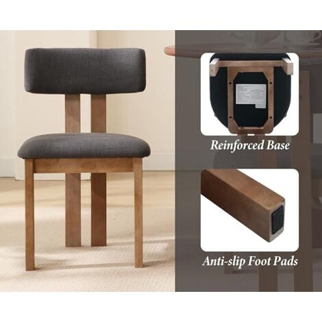 Dining Chairs Set of 2 in Linen Soft Padded Retro Rustic Kitchen Chairs with Wood Frame for Living Room Restaurant, Anthracite, Chairus