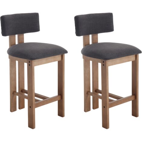 Bar Stools Set of 2 in Linen Soft Padded Retro Rustic Counter Chairs with Wood Frame for Home Bar Kitchen Counter, Anthracite, Chairus
