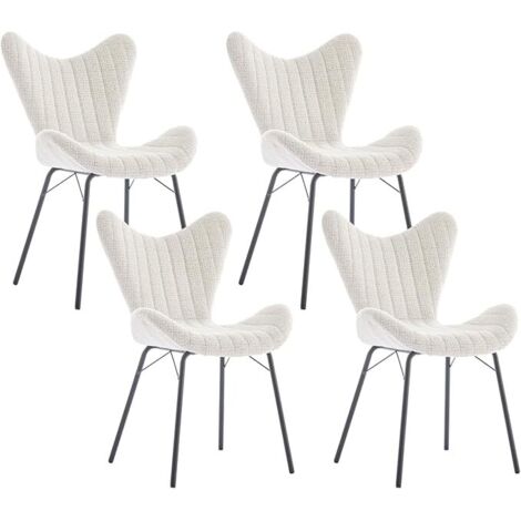 Dining Chairs 4Pcs in Chenille Fabric Modern Kitchen Chairs with Stylish Designed Backrest for Living Room Restaurant Cafe, White, Wahson