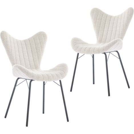Dining Chairs 2Pcs in Chenille Fabric Modern Kitchen Chairs with Stylish Designed Backrest for Living Room Restaurant Cafe, White, Wahson