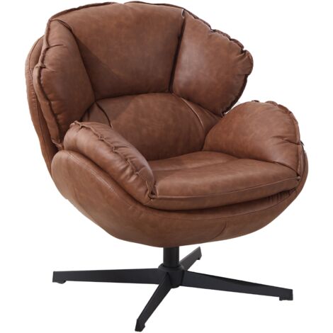 Armchair in PU Leather Swivel Occasional Leisure Chair with Comfortable Elegant Backrest for Bedroom Living Room, Brown, Wahson