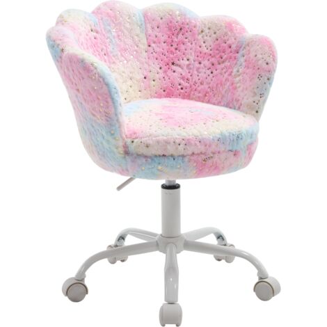 Kids Desk Chair in Faux Fur Swivel Task Chair with Petal Backrest Children Study Chair Height Adjustable for Girls Boys, Fur Pink, Wahson