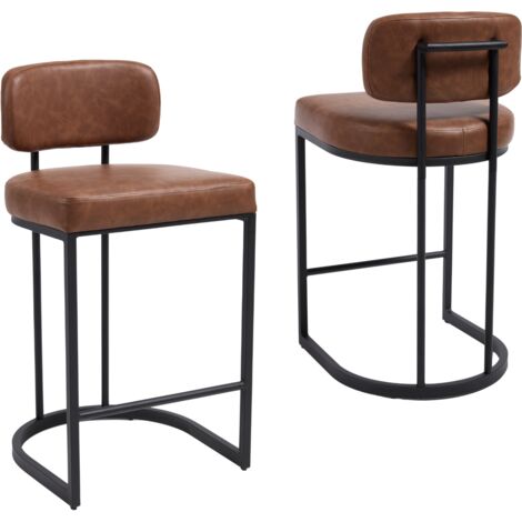 Bar Stools 2Pcs in PU Leather Modern Industrial Counter Chairs with Metal Frame for Home Bar Pub Restaurant, Brown, Wahson
