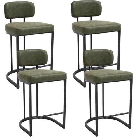 Bar Stools 4Pcs in PU Leather Modern Industrial Counter Chairs with Metal Frame for Home Bar Pub Restaurant, Green, Wahson