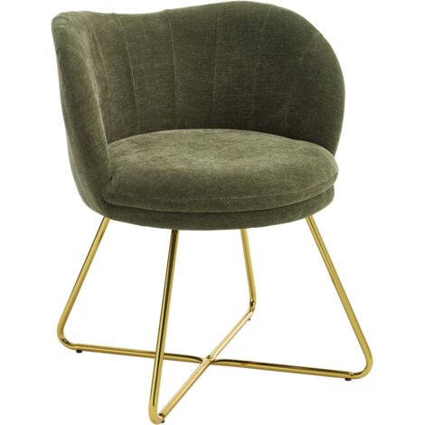 Wahson Accent Chair in Chenille Modern Occasional Tub Chair Elegant Vanity Chair with Gold Crossed Legs for Bedroom Living Room, Green