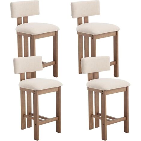 Bar Stools Set of 4 in Linen Soft Padded Retro Rustic Counter Chairs with Wood Frame for Home Bar Kitchen Counter, Beige, Chairus