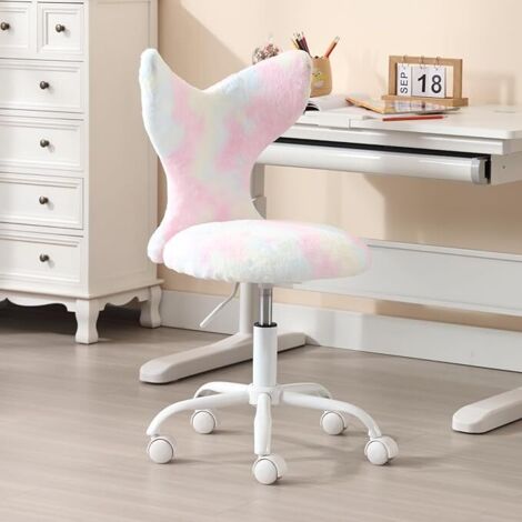 Wahson Kids Desk Chair in Faux Fur with Mermaid-shaped Backrest Swivel Task Chair Height Adjustable for Children, Pink (1/5)