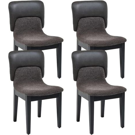 WAHSON Dining Chairs 4Pcs in PU Leather Chenille Patchwork Chairs Retro Kitchen Chairs with Wood Legs for Living Room Restaurant, Gray