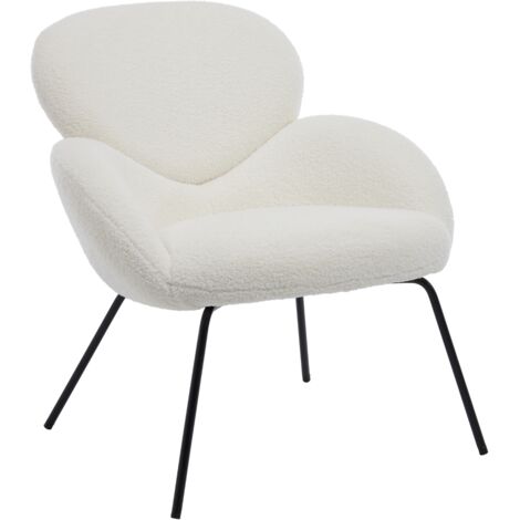 Wahson Accent Chair Faux Fur Upholstered Modern Leisure Armchair Simple Occasional Tub Chair with Black Metal Legs for Bedroom Living Room, White