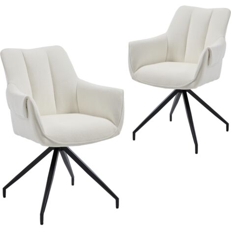 CHAIRUS Dinging Chairs 2Pcs Chenille Modern Simple Kitchen Chairs with Comfortable Backrest Swivel Armchairs for Living Room Restaurant, White