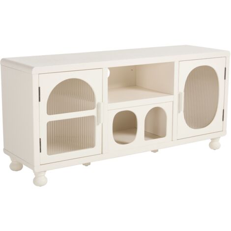 Wahson Sideboard with Glass Doors Storage Cabinet in MDF Modern Display Sideboard Unit Dustprrof for Kitchen Bedroom Living Room, White, 3 squares