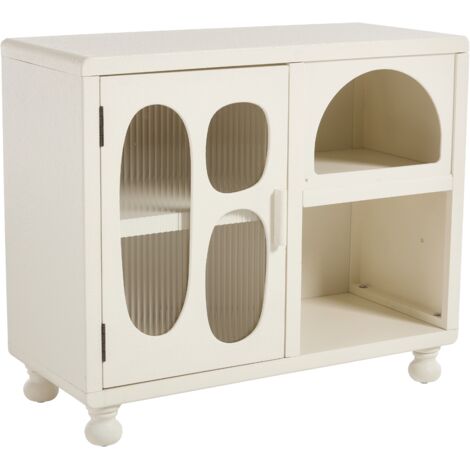 Wahson Sideboard with Glass Doors Storage Cabinet in MDF Modern Display Sideboard Unit Dustprrof for Kitchen Bedroom Living Room, White, 3 squares